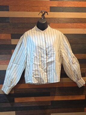 Zara White Blouse with Navy Pinstripes